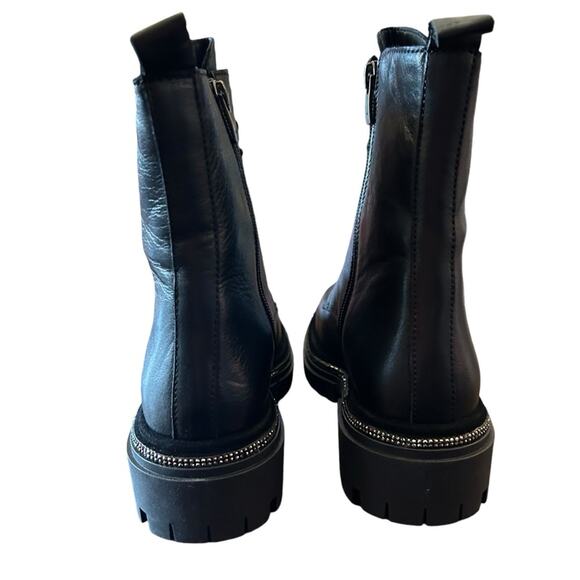 Aqua Aria Leather Combat Boots Rhinestone Trim Lace Up NEW Size 5 - Picture 5 of 11